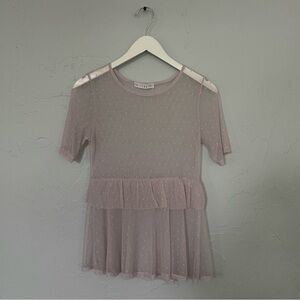 Potter's Pot Pink Ruffled Short Sleeve Sheer Blouse Fairy Fairycore Fae Peplum